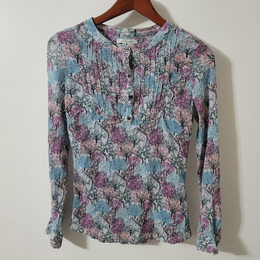 Boden long sleeve flowering tree cotton silk top size 6